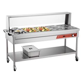 VEVOR Commercial Food Warmer, 8 Pans + 2 Pots Electric Steam Table, 1800W Professional Buffet Catering Food Warmer with Shield Undershelf Wheels