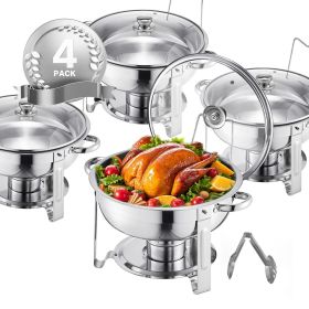VEVOR Chafing Dish Buffet Set, 5 Qt 4 Pack, Stainless Steel Chafer with 4 Full Size Pan