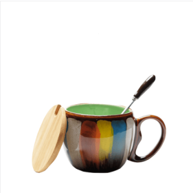 Creative ceramic cup milk cup water cup coffee cup breakfast cup couple cup to cup mug with lid spoon (Option: green)