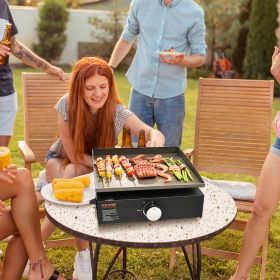 Commercial Griddle, 16.9' Heavy Duty Manual Flat Top Griddle, Countertop Gas Grill With Non-Stick Cooking Plate, Steel LPG Gas Griddle, 1-Burner (Option: Black)