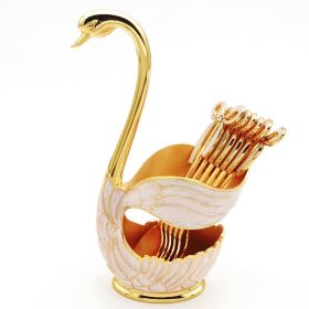 1pc Coffee Dessert Spoons Set; Swan Base Holder Coffee Spoons Set With 6 Forks Spoons Creative Metal Coffee Dessert Spoon Set For Coffee Dessert (Color: Golden, Items: Spoon)